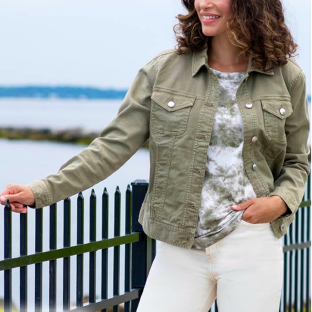 *3/$25 or 2/$20* NWT Olive Utility Green Cotton Denim Button Front Jean Jacket